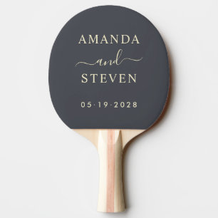 Mediterranean Grey Couple Names with Wedding Date Ping Pong Paddle