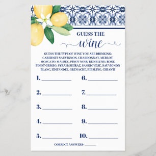 Mediterranean Guess the Wine Shower Game Card