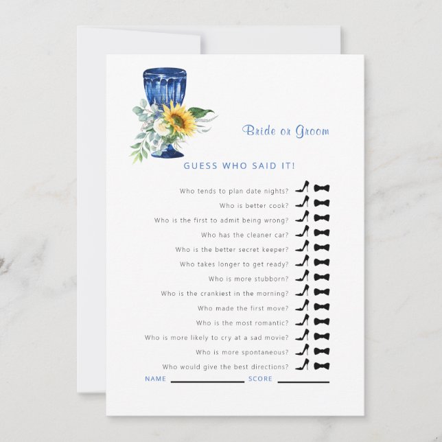 Mediterranean Guess Who Said It Shower Game II Invitation (Front)