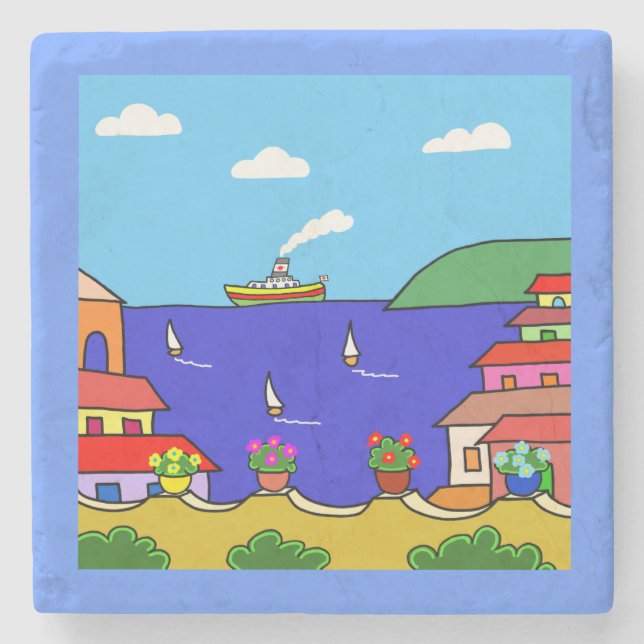 Mediterranean Holiday Stone Coaster (Front)