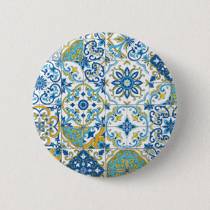 Mediterranean hues/ Azulejo tiles 6 Cm Round Badge