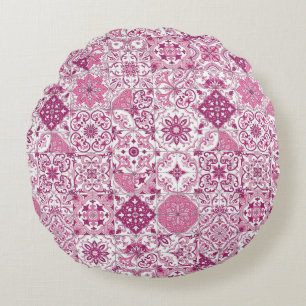 Mediterranean hues/ Azulejo tiles Round Cushion