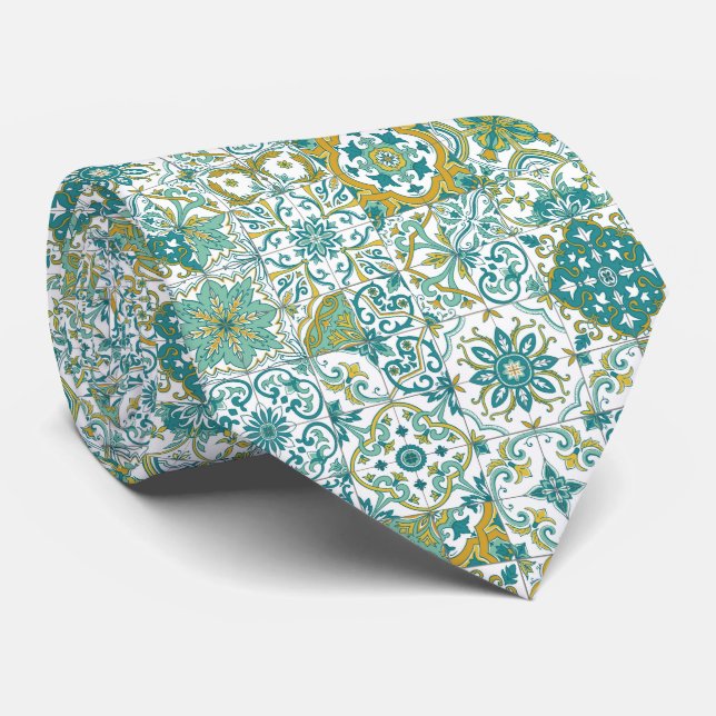 Mediterranean hues/ Azulejo tiles Tie (Rolled)