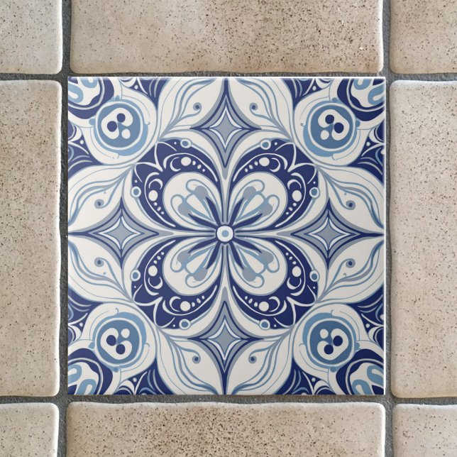 Mediterranean Inspiration Blue Bloom Geometric Tile (Creator Uploaded)