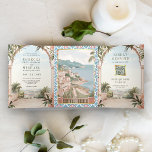 Mediterranean Italian Amalfi Coast QR Code Wedding Tri-Fold Invitation<br><div class="desc">Amaze your guests with this elegant all in one Amalfi coast theme wedding invite featuring beautiful arches and Mediterranean tiles with modern typography. Simply add your event details on this easy-to-use template to make it a one-of-a-kind invitation.</div>