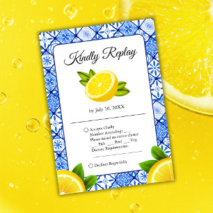 Mediterranean Italian Blue Tile Lemon Wedding  RSVP Card