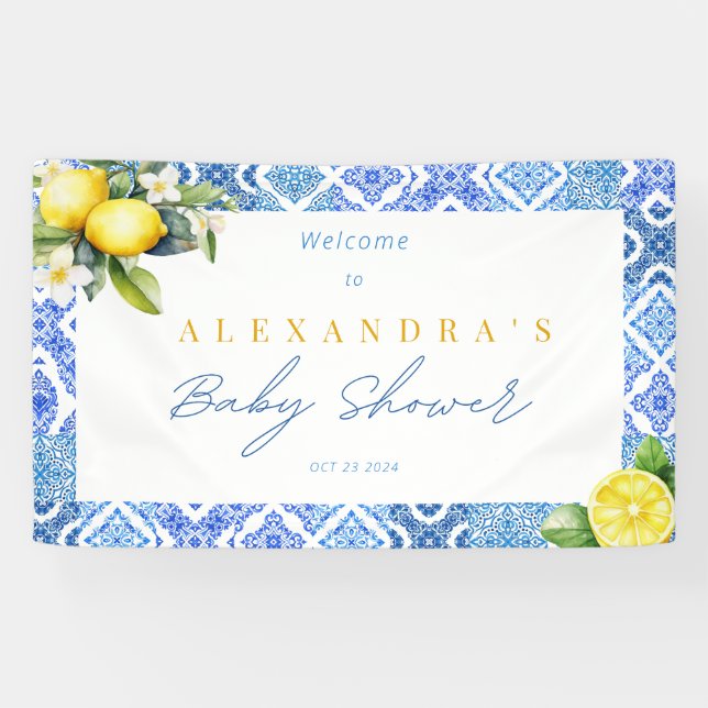 Mediterranean Italian Lemon Baby Shower Banner (Horizontal)