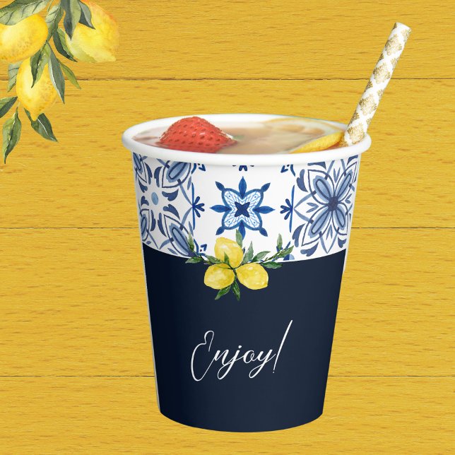 Mediterranean Italian Lemon Baby Shower Paper Cups (Creator Uploaded)