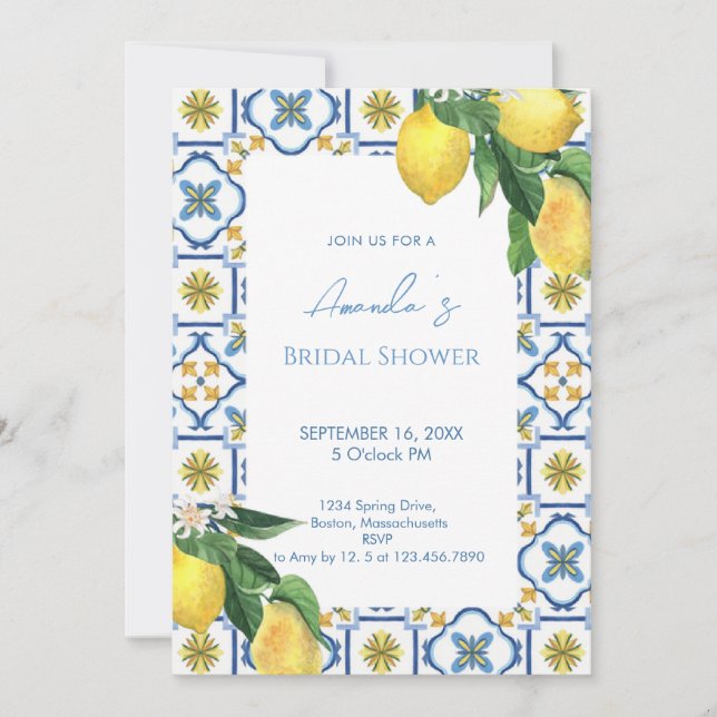 Mediterranean Italian Lemon Bridal Shower Invitation (Front)