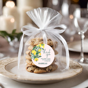 Mediterranean Italian Lemon Pink Bridal Shower Classic Round Sticker