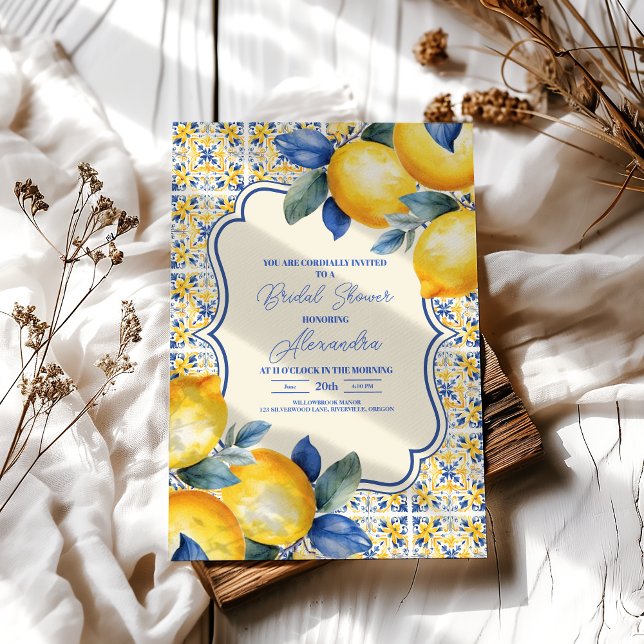 Mediterranean Italian Tile & Lemon Bridal Shower Invitation (Creator Uploaded)