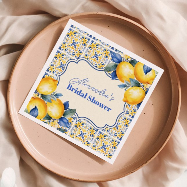 Mediterranean Italian Tile & Lemon Bridal Shower Napkin (Creator Uploaded)
