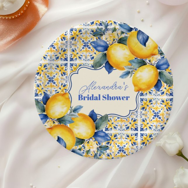 Mediterranean Italian Tile & Lemon Bridal Shower Paper Plate (Creator Uploaded)