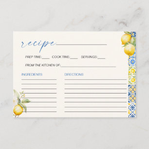 Mediterranean Italian Tiles Bridal Shower Recipe Enclosure Card