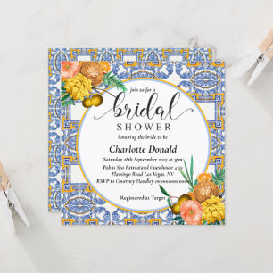 Mediterranean Italy Blue Tiles Bridal Shower Invitation