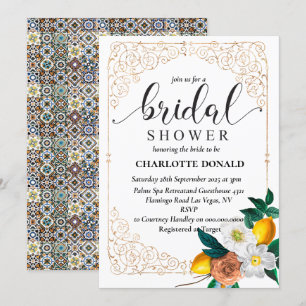 Mediterranean Italy Blue Tiles Bridal Shower  Invitation