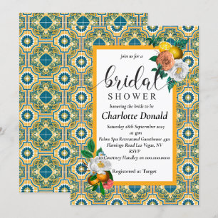 Mediterranean Italy Blue Tiles Bridal Shower  Invitation