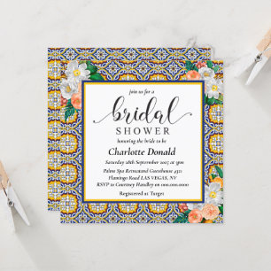 Mediterranean Italy Blue Tiles Bridal Shower  Invitation