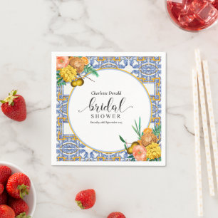 Mediterranean Italy Blue Tiles Bridal Shower  Napkin