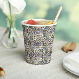 Mediterranean Italy Blue Tiles Bridal Shower Paper Cups