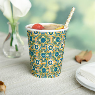 Mediterranean Italy Blue Tiles Bridal Shower Paper Cups