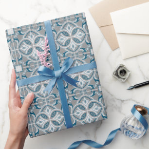 Mediterranean Italy Blue Tiles Bridal Shower  Wrapping Paper