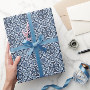 Mediterranean Italy Blue Tiles Bridal Shower  Wrapping Paper