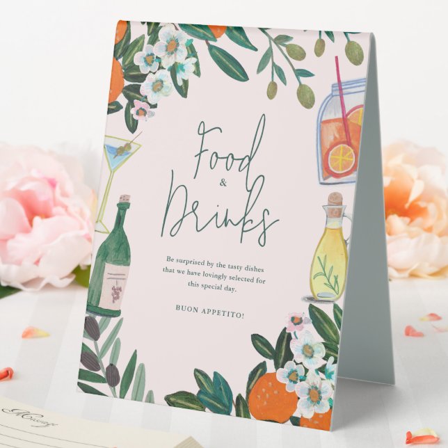 Mediterranean Italy Bridal Shower Food Drinks sign (In SItu (Wedding))