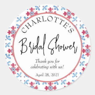 Mediterranean Italy Floral Pink Bridal Shower  Classic Round Sticker