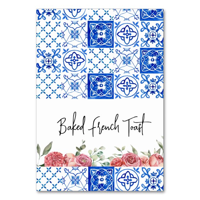 Mediterranean Italy Floral Pink Bridal Shower  Table Number (Front)