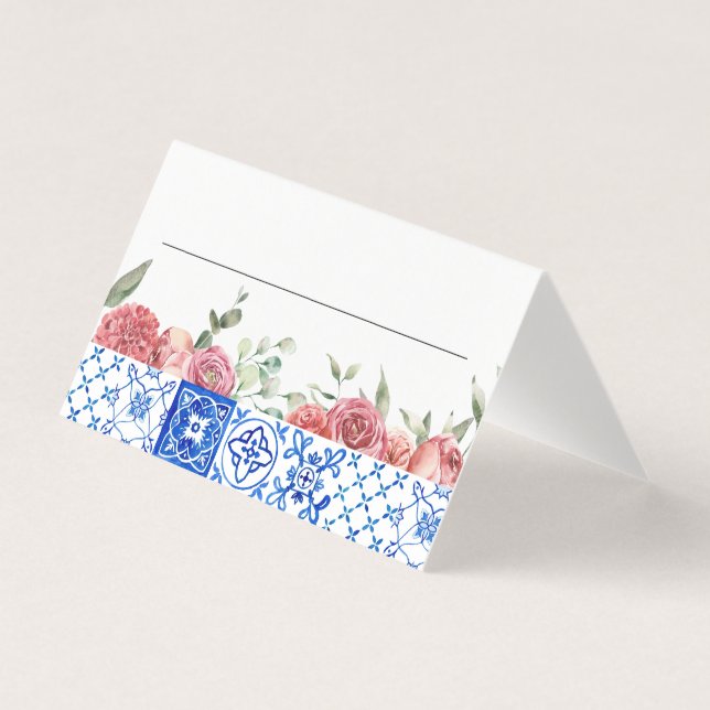 Mediterranean Italy Floral Pink Place Cards (Front)