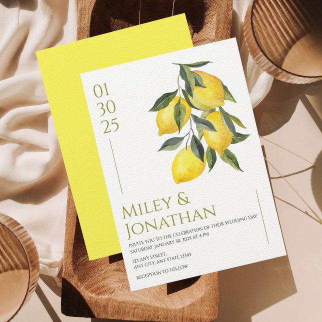 Mediterranean Italy Greece Lemon Vibrant Wedding Invitation (Creator Uploaded)