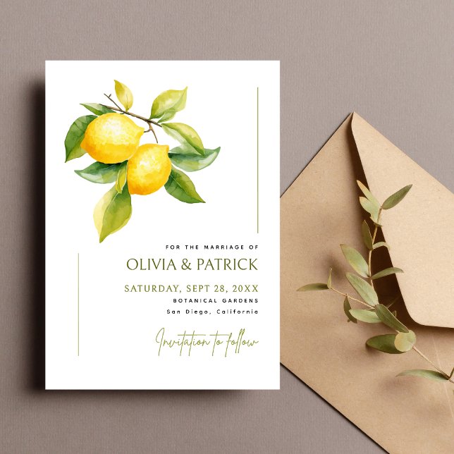 Mediterranean Italy Greece Lemon Vibrant Wedding Save The Date (Creator Uploaded)