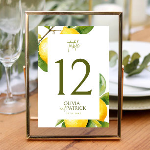 Mediterranean Italy Greece Lemon Vibrant Wedding Table Number