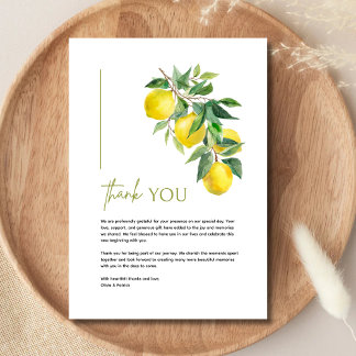 Mediterranean Italy Greece Lemon Vibrant Wedding Thank You Card