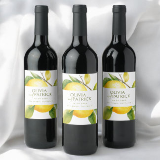 Mediterranean Italy Greece Lemon Vibrant Wedding Wine Label
