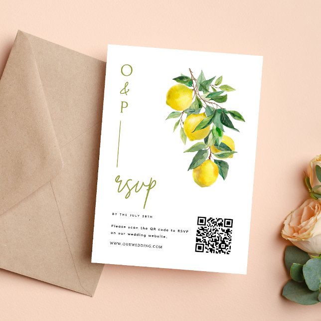 Mediterranean Italy Lemon Vibrant Wedding QR Code RSVP Card (Creator Uploaded)