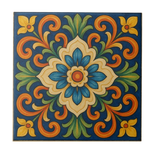 Mediterranean Jewel-Toned Hand-Painted Style Tile (Front)