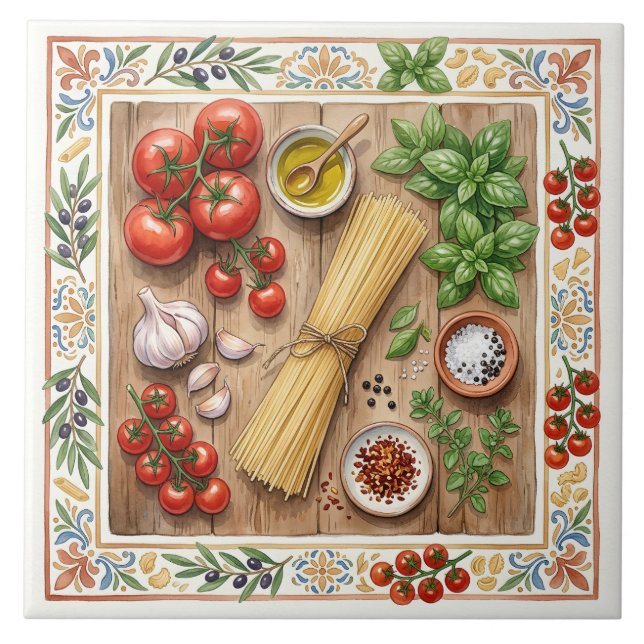 Mediterranean Kitchen Italian Pasta Ingredients  Tile (Front)