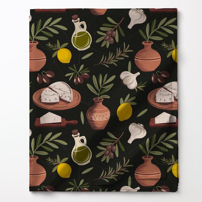 Mediterranean Kitchen Olive Oil Lemon Pattern Fabric (Creator Uploaded)
