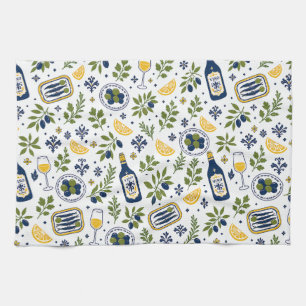 Mediterranean Kitchen Towels Vino & Sardines
