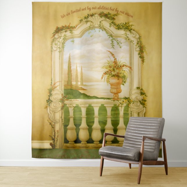 Mediterranean Lake View Mural Tapestry (In Situ)