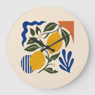 Mediterranean Lemon Abstract Round Wall Clock