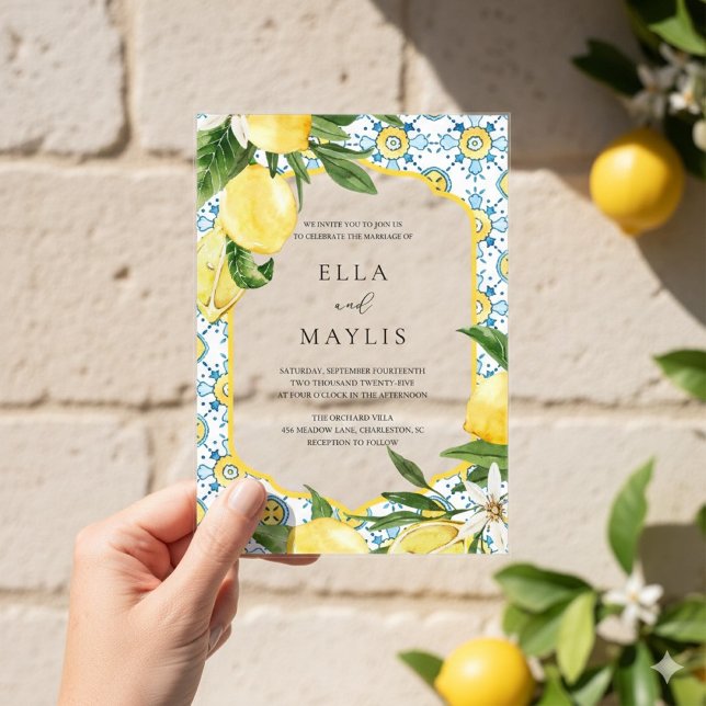Mediterranean Lemon Acrylic Wedding Invitation (Creator Uploaded)