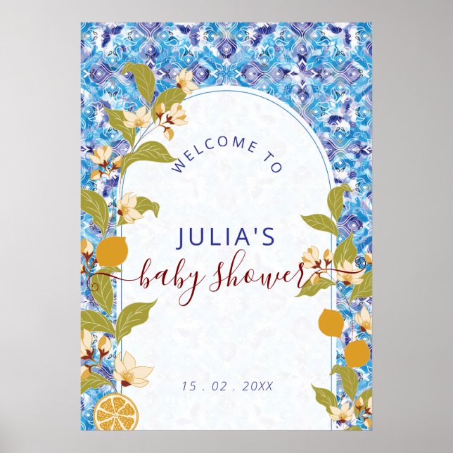 Mediterranean Lemon Amalfi Coast Baby Shower Poster (Front)