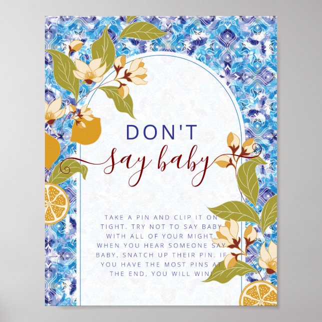 Mediterranean Lemon Amalfi Coast Baby Shower Poster (Front)