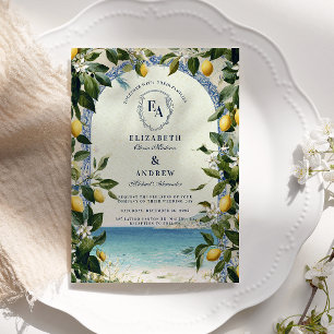 Mediterranean Lemon and Greenery Wedding Invitation