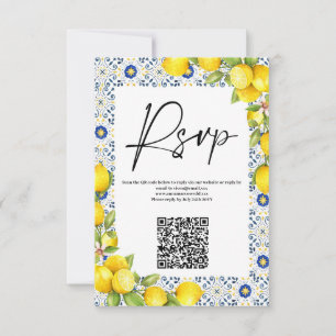 Mediterranean Lemon and Tiles Wedding QR Code RSVP Card