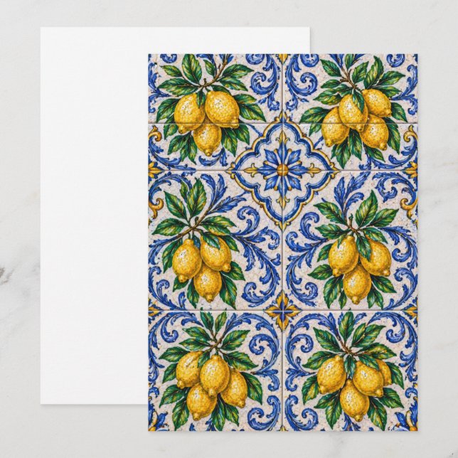 Mediterranean Lemon Azulejo Tile Invitation (Front/Back)