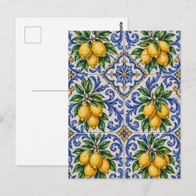 Mediterranean Lemon Azulejo Tile Postcard (Front/Back)